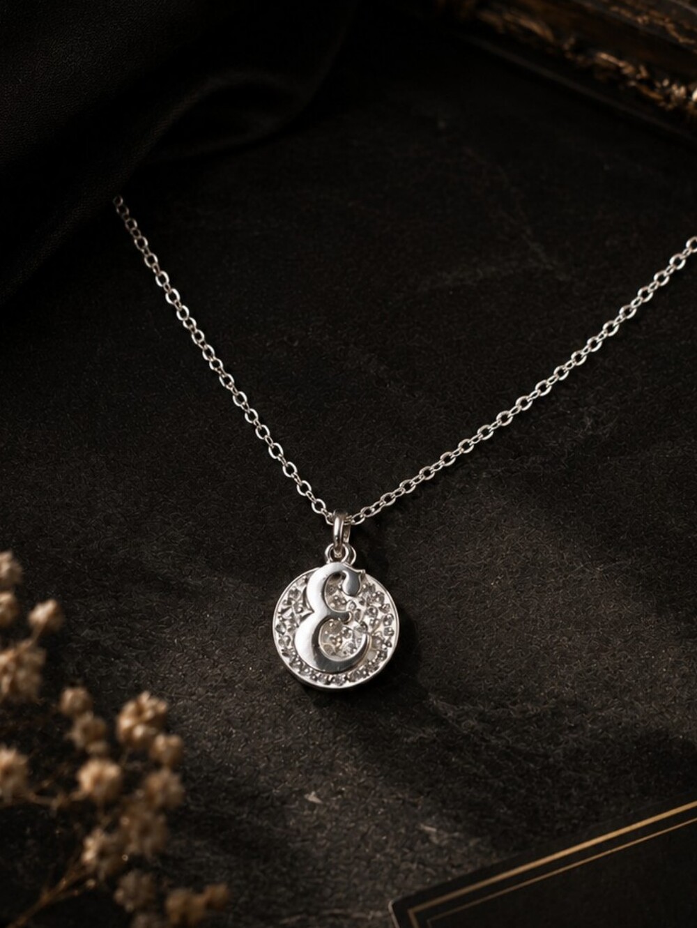 Silver-Tone Crystal “E” Pendant Necklace – 18"